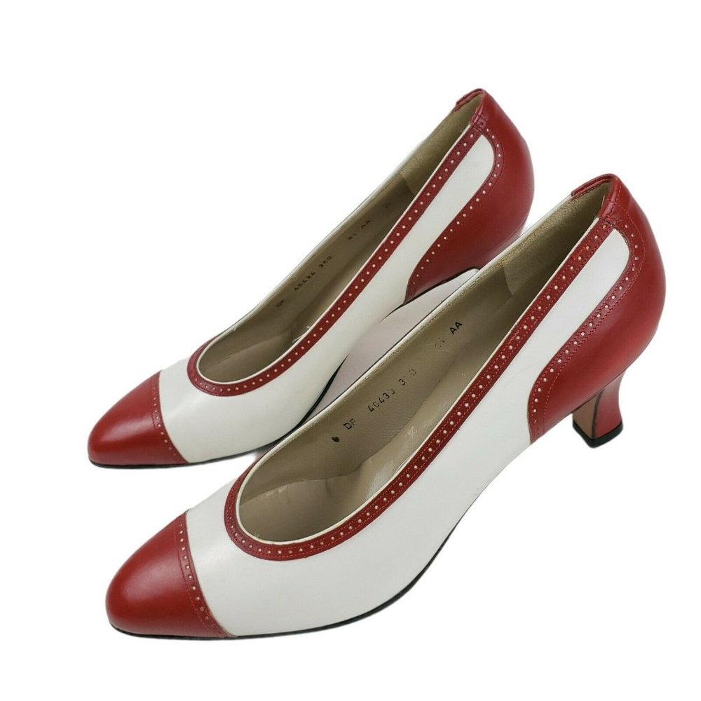 VTG Ferragamo Red White Leather Spectator Heels